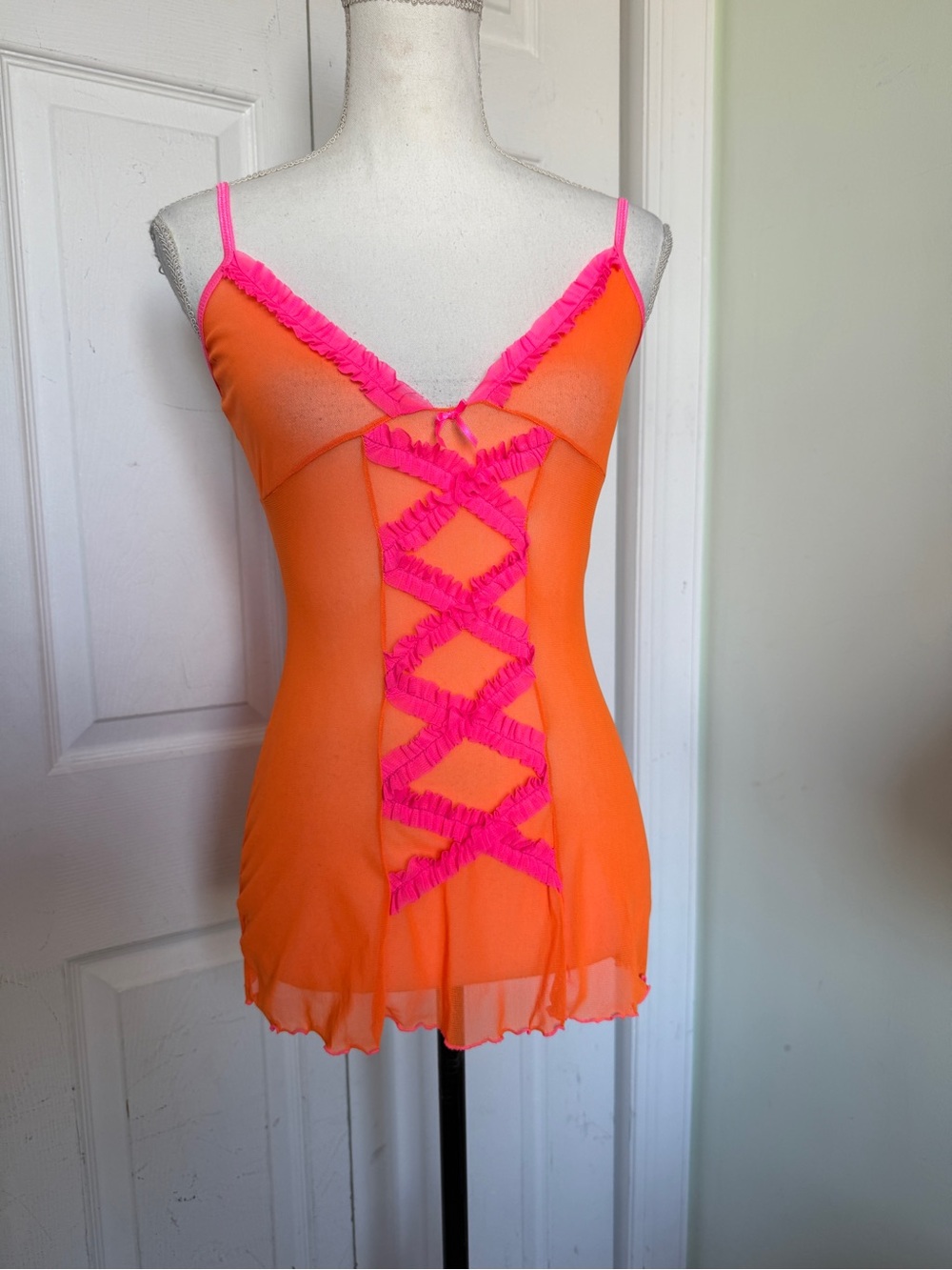 Y2K Leg Avenue Pink and Orange Neon Sexy Sleek Negligee